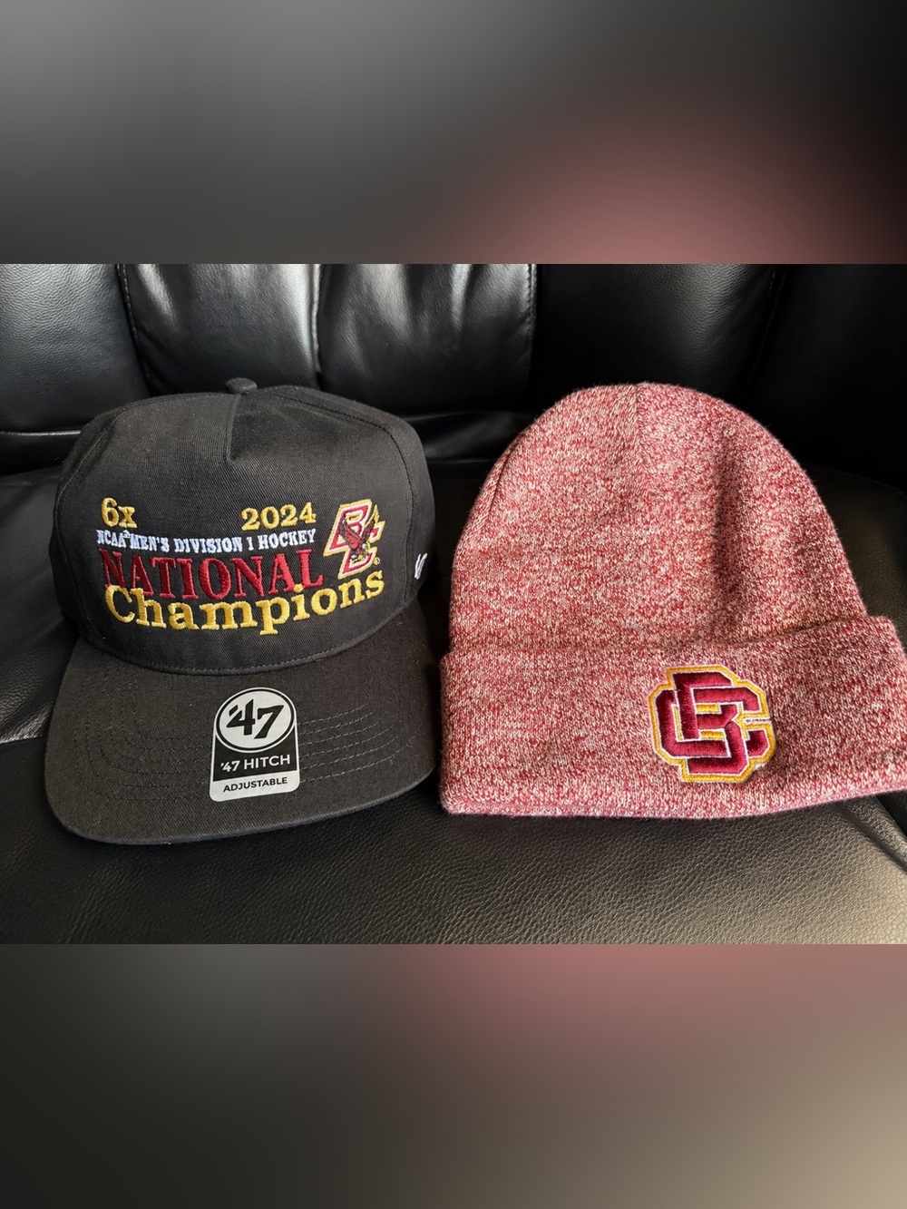 Two Boston College Hats 2024 Champs SnapBack and Knit Beanie Both NWT Eagles